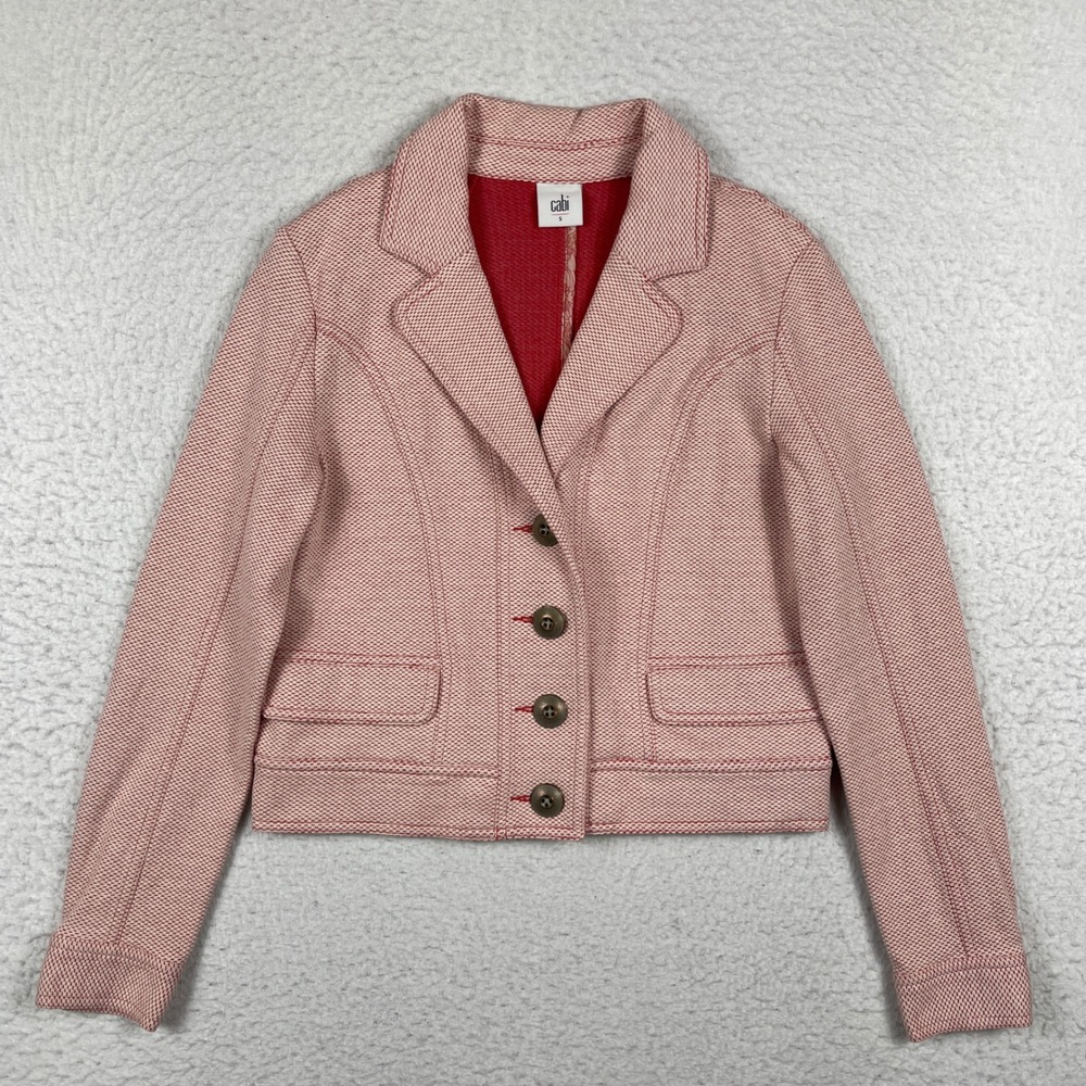 Cabi Jacket Womens Small Pink Red Textured Blazer Button Front Cropped Versatile